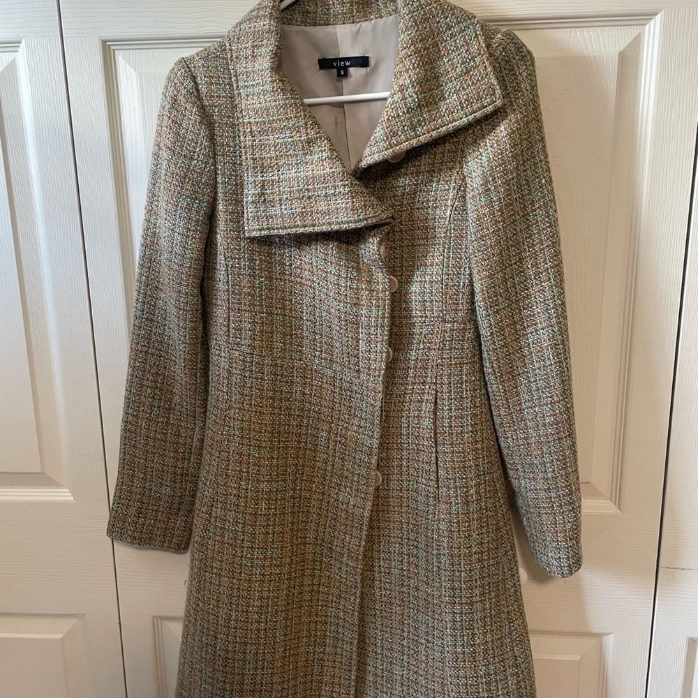 Elegant Women's Tweed Trench Coat - Tan and Brown
